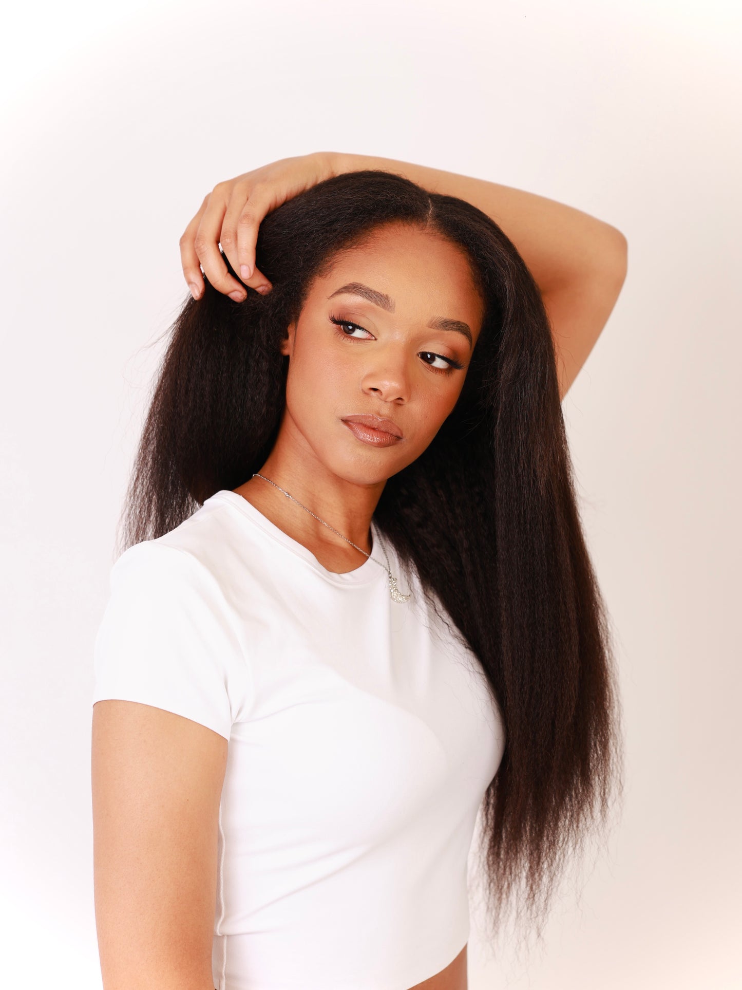 Kinky straight hair, designed to blend with 3A hair to 4C hair in its blow dried state